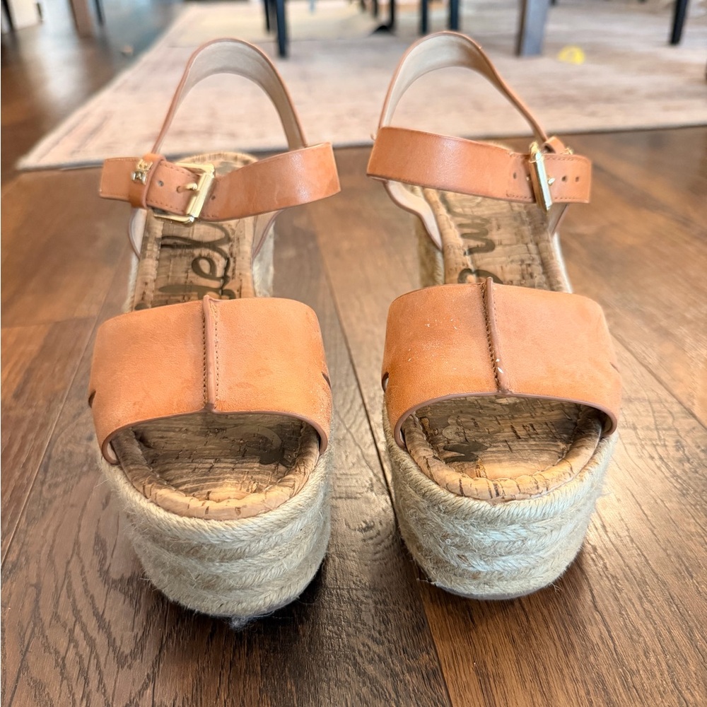 Sam Edelman Tan Leather Women's Wedges Sandals - Picture 3 of 14